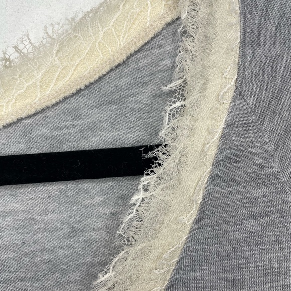 DVF VNeck Long Sleeve Top Gray + Ivory Lace Trim S - Picture 7 of 9